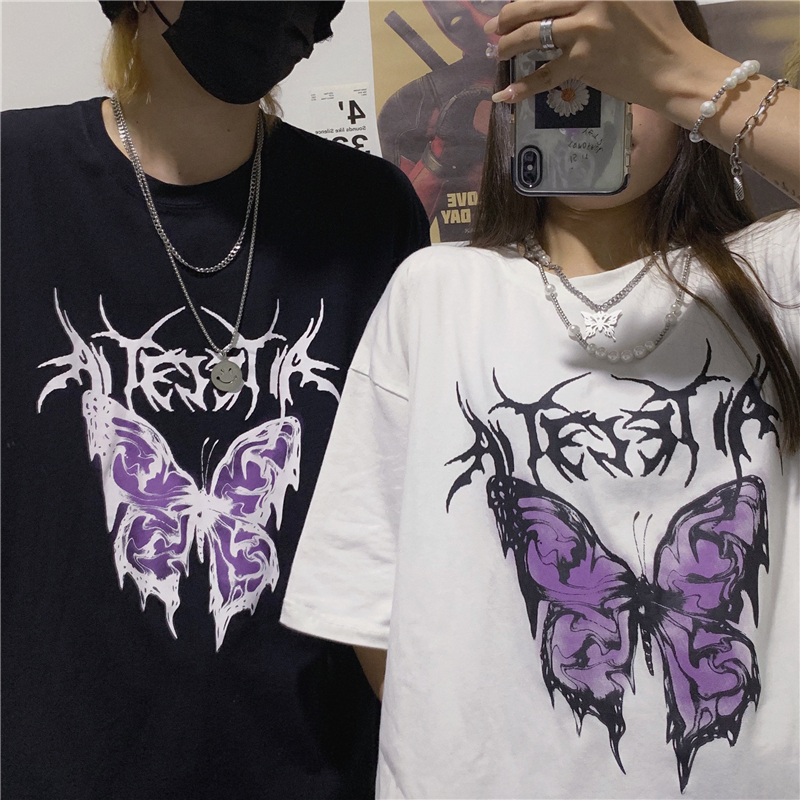 Dark butterfly print short sleeve t-shirt