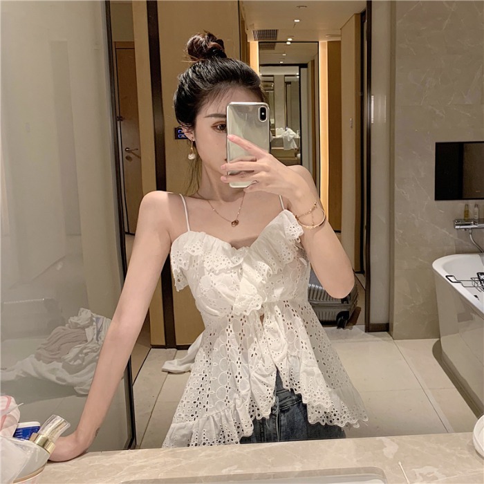 Women's corset lace hook flower vest