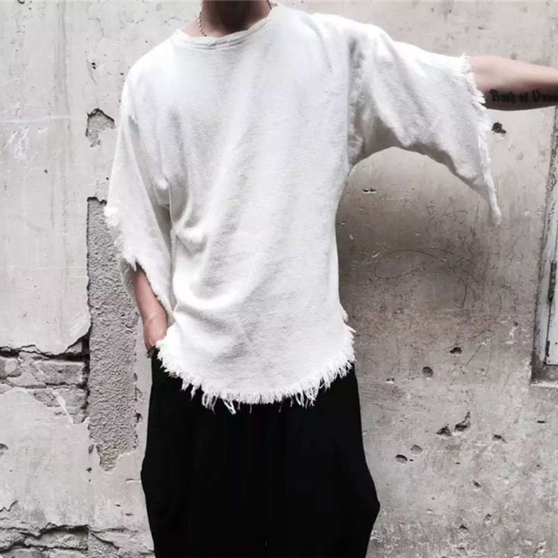 Summer Men Solid Color Irregular T-shirt