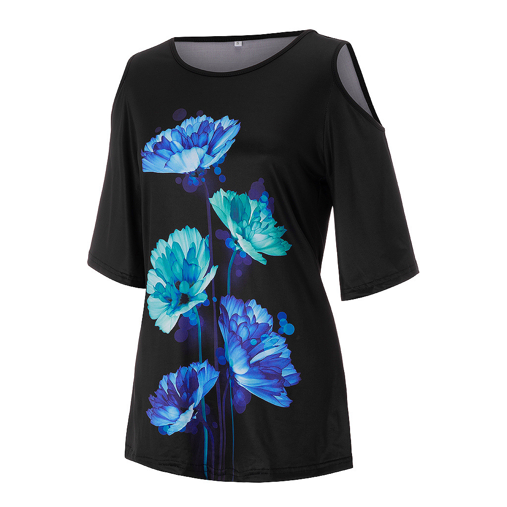 Printed round neck strapless short-sleeved T-shirt