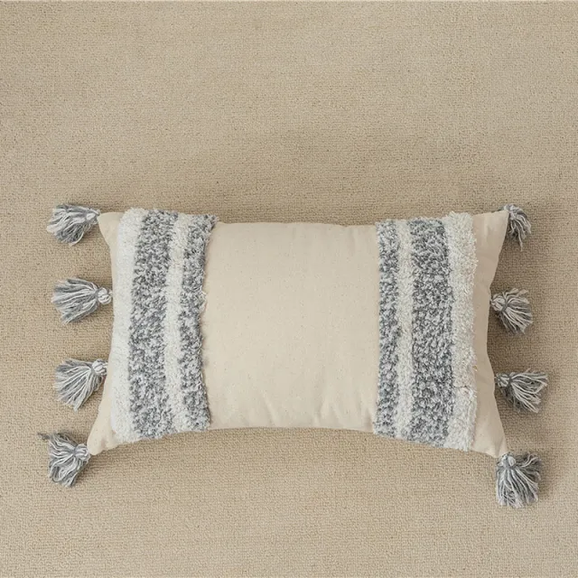 Cotton canvas tassel square pillow case Rectangle - Shop at LoveMi