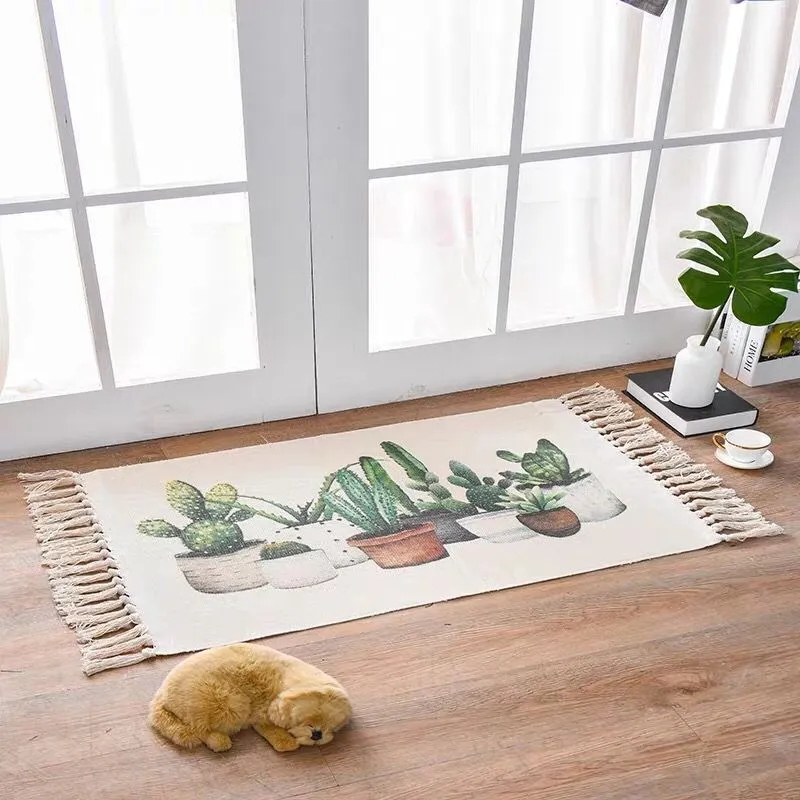 Scandinavian Style Linen Cotton Rug - Cactus