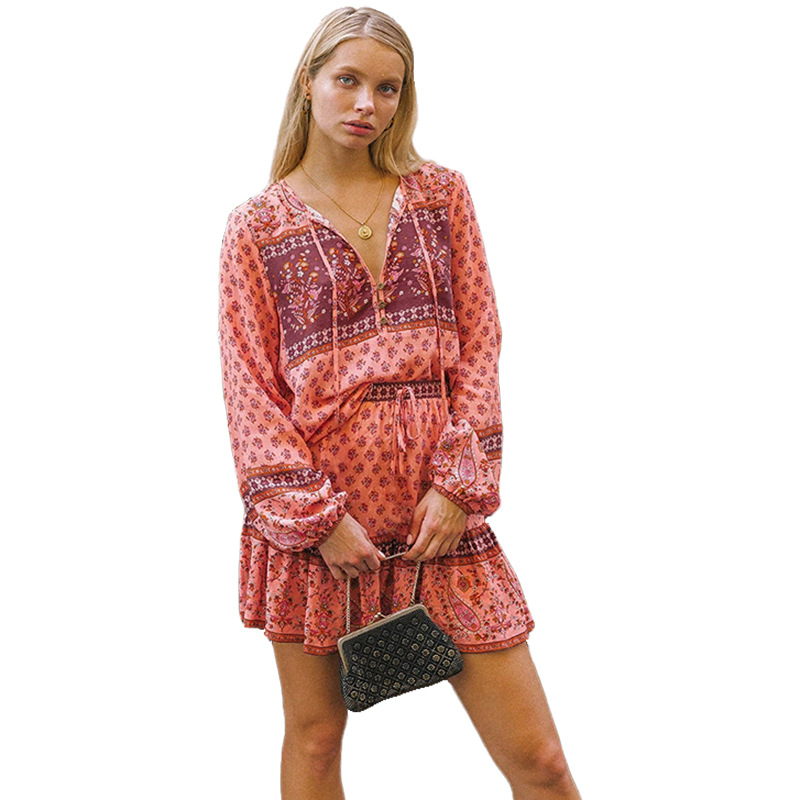 Bohemian print lantern skirt two-piece set