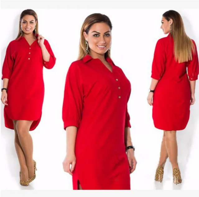 Irregular plus size shirt dress Red - Shop at LoveMi