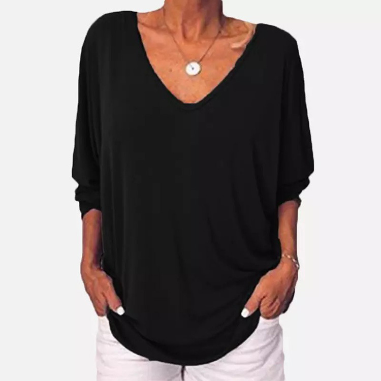V-neck bat long sleeve back button T-shirt