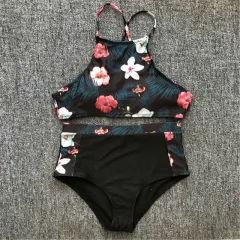 Split leaf print bikini - Green - View 1