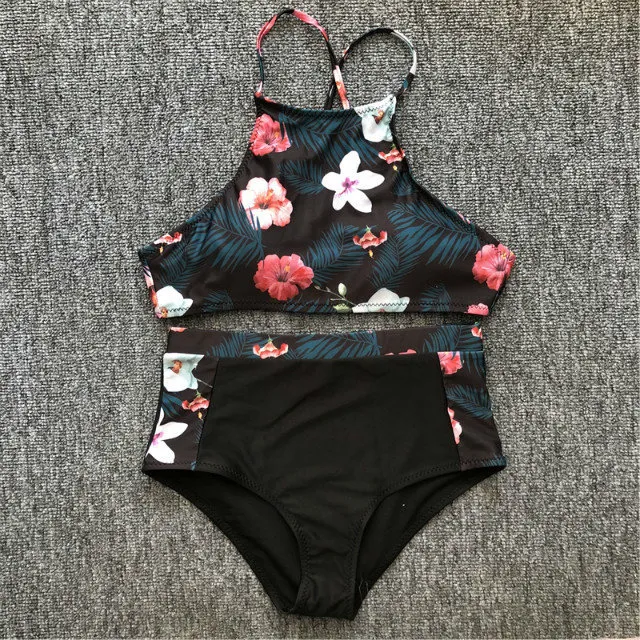 Split leaf print bikini Green - Shop at LoveMi