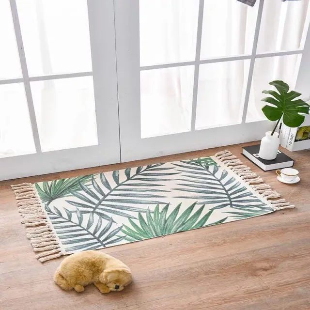 Scandinavian Style Linen Cotton Rug Leaves - Shop at LoveMi