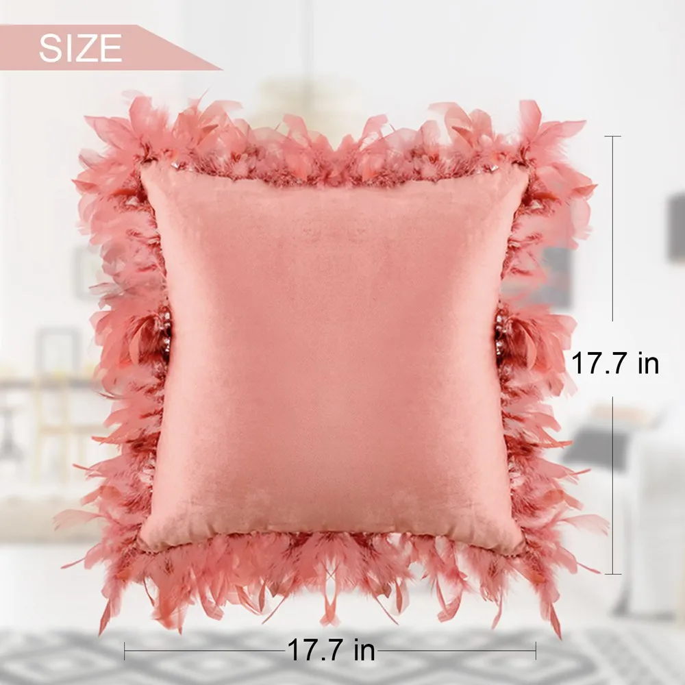Velvet feather pillowcase home pillow - Bean Paste