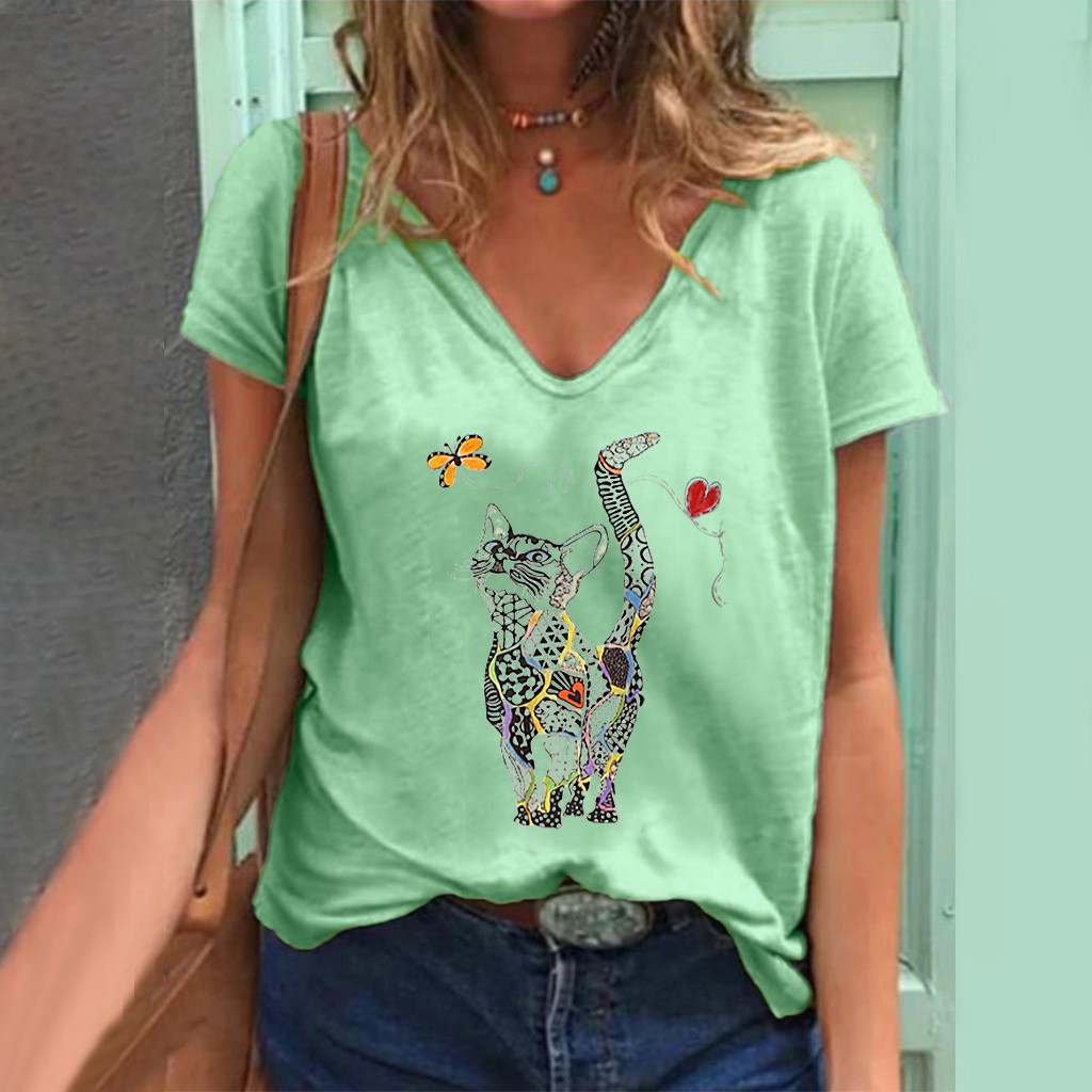 Women's printed V-neck short sleeve top