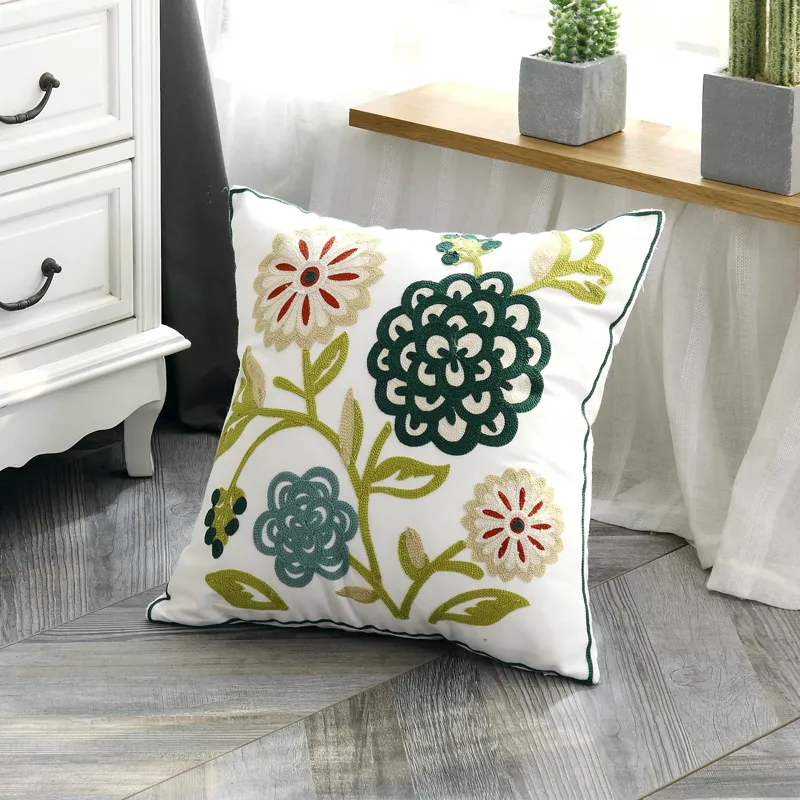 Cotton embroidered pillow cushion cover - Greena