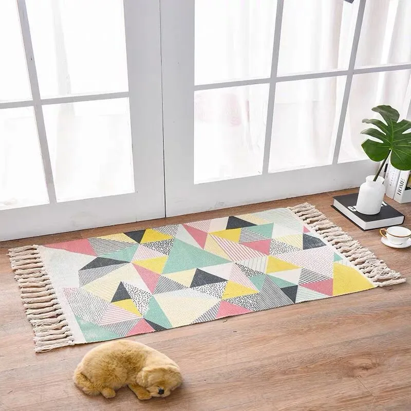 Scandinavian Style Linen Cotton Rug - Geometry