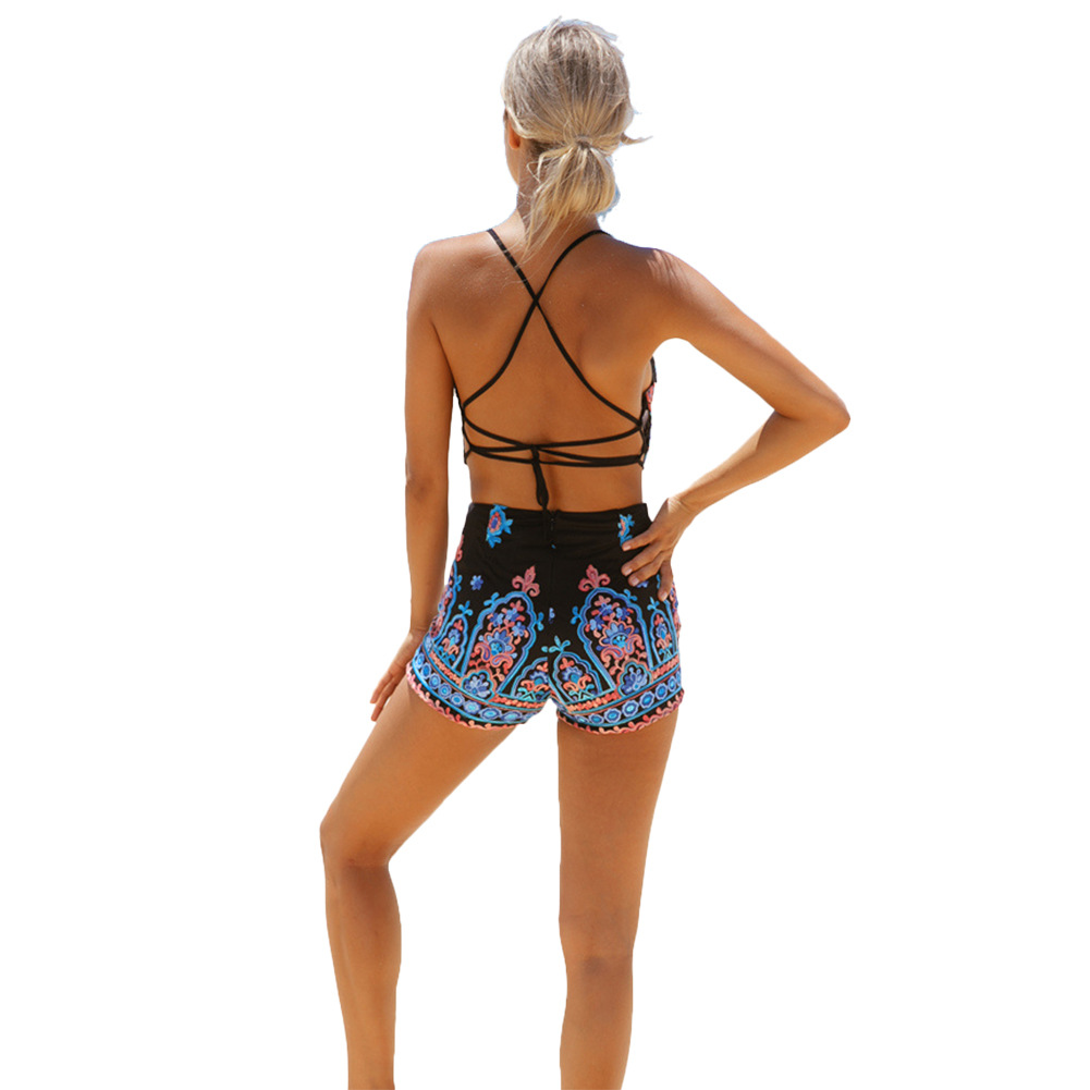 Sling print split swimsuit