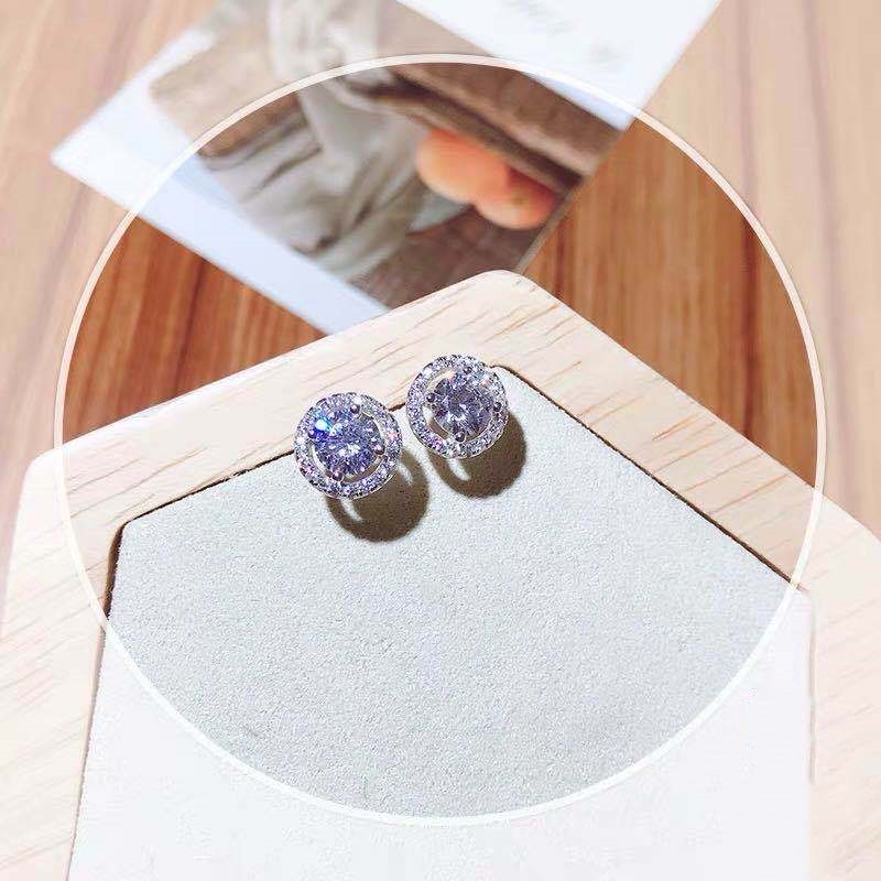 Micro inlaid ears platinum earrings silver