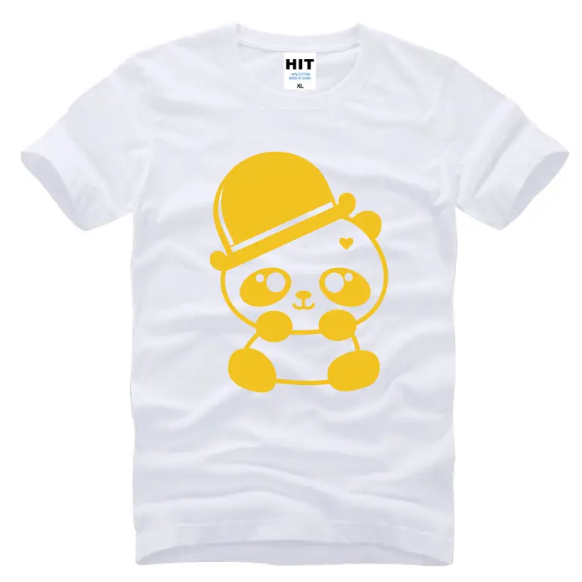 Cute Panda Graphic T-Shirt, Short Sleeve Crew Neck Cotton Tee — White, C, L