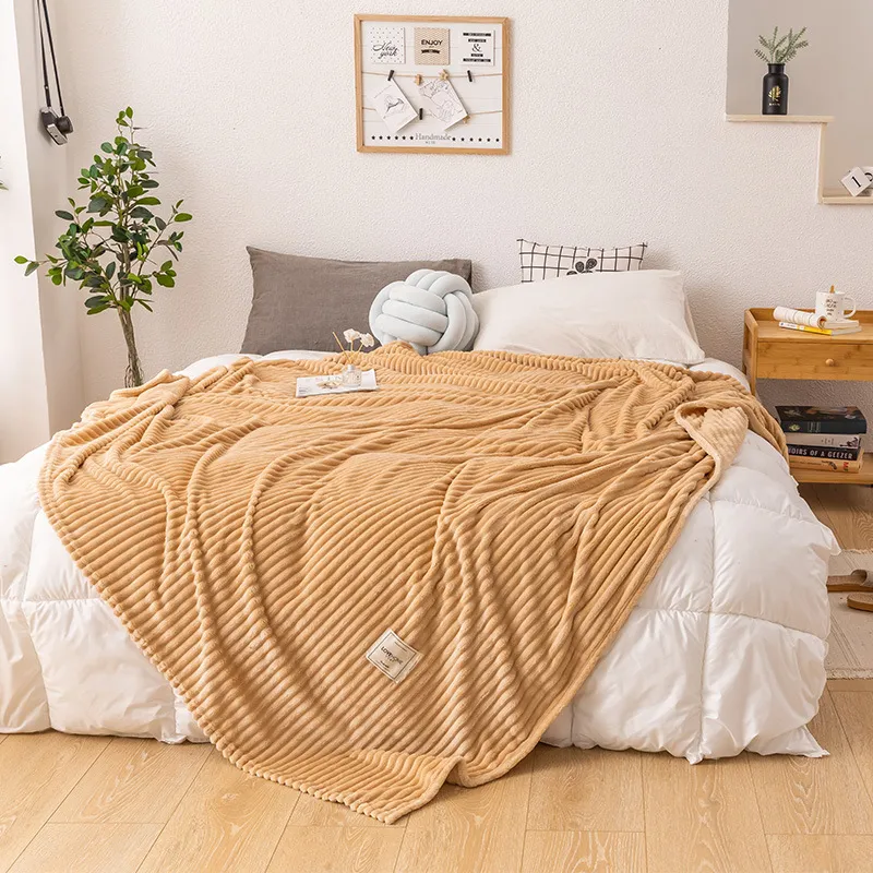 Single layer blanket milk fleece blanket - Khaki
