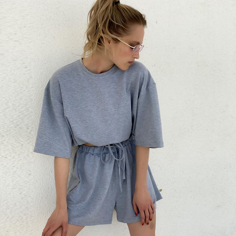 Drawstring loose shorts suit