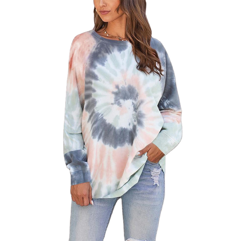 Tie-dye printed long-sleeved sweater