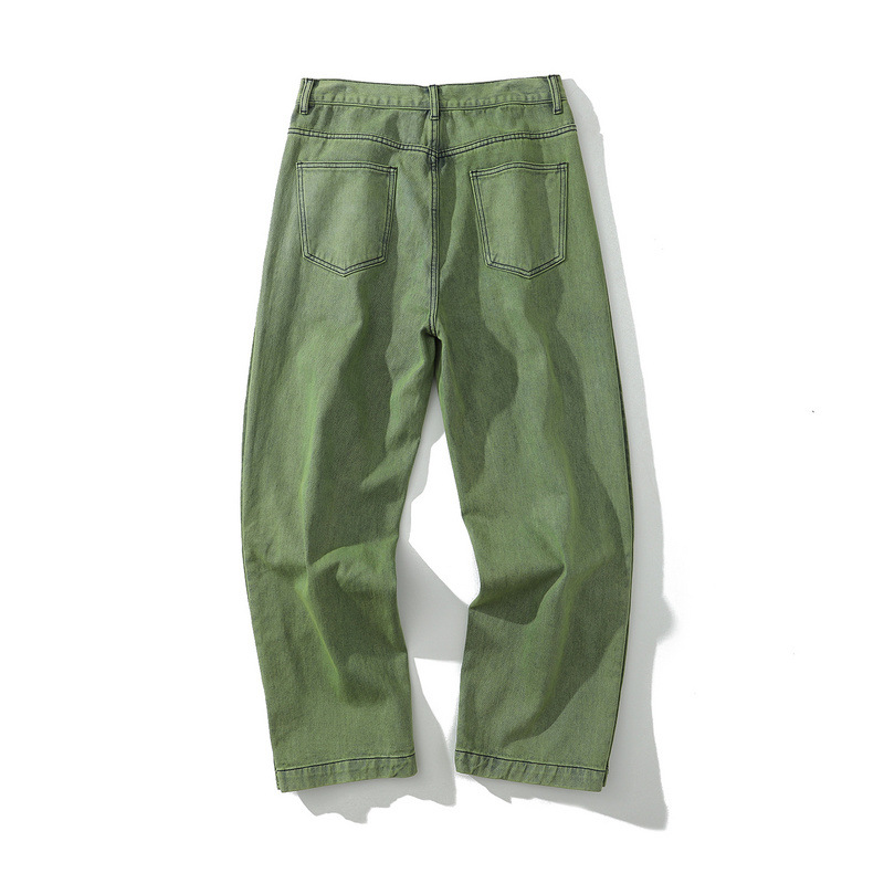 Washed distressed men's jeans with side buttons