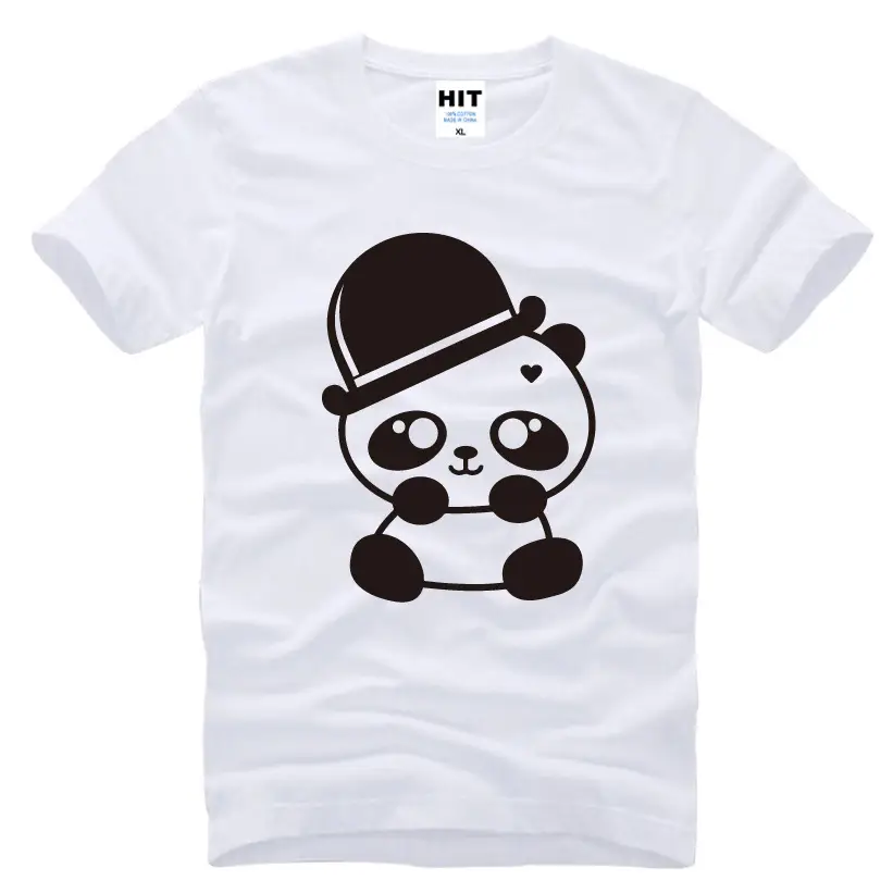 Cute Panda Graphic T-Shirt, Short Sleeve Crew Neck Cotton Tee — White, A, L