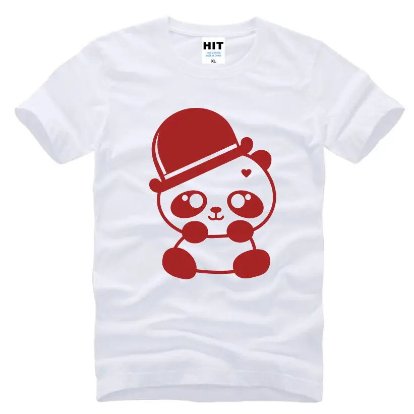 Cute Panda Graphic T-Shirt, Short Sleeve Crew Neck Cotton Tee — White, B, XL