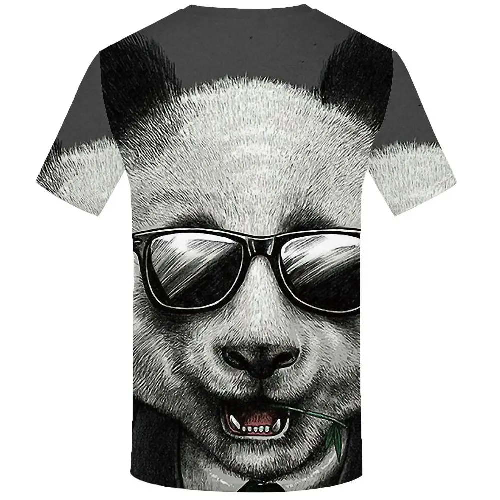Men's Panda Print T-Shirt Casual Short Sleeve Crew Neck Top