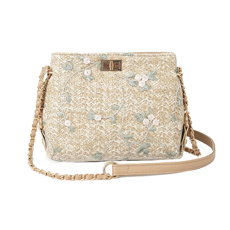 Lace embroidery straw woven square bag — image 1