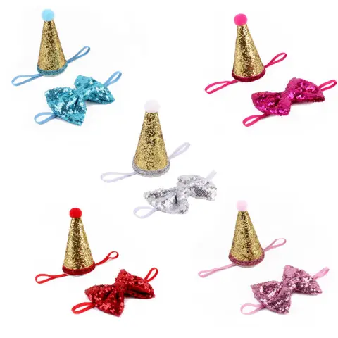 Dog Sequins Solid Color Small Bow