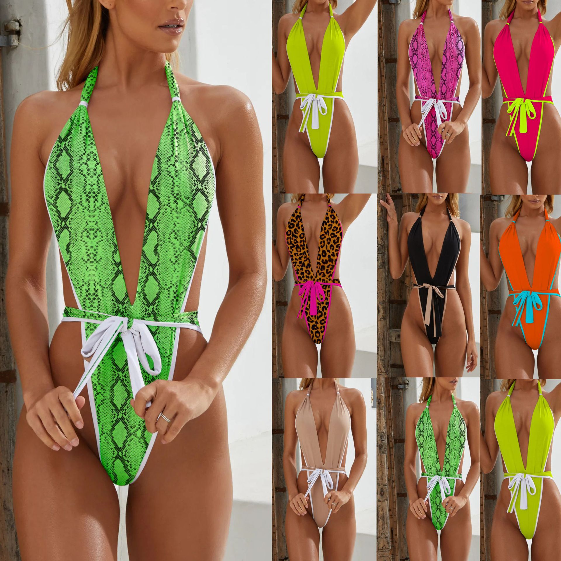 Ladies One Piece Bandage Swimsuit Pull Side Bikini - Image 6