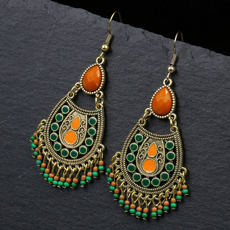 Ethnic style geometric drop diamond earrings