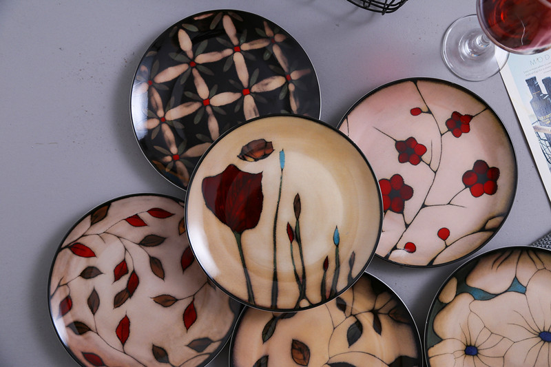 Floral round ceramic dinner plate — view 4