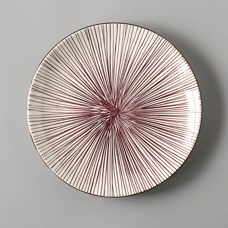 Creative Japanese ceramic plate large flat plate - Purple Stripes