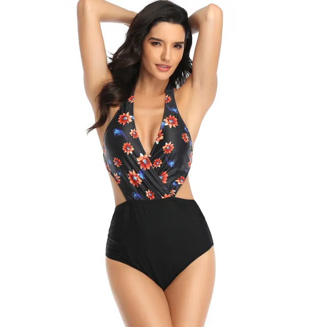 Multicolor printed one piece swimsuit Black - Shop at LoveMi