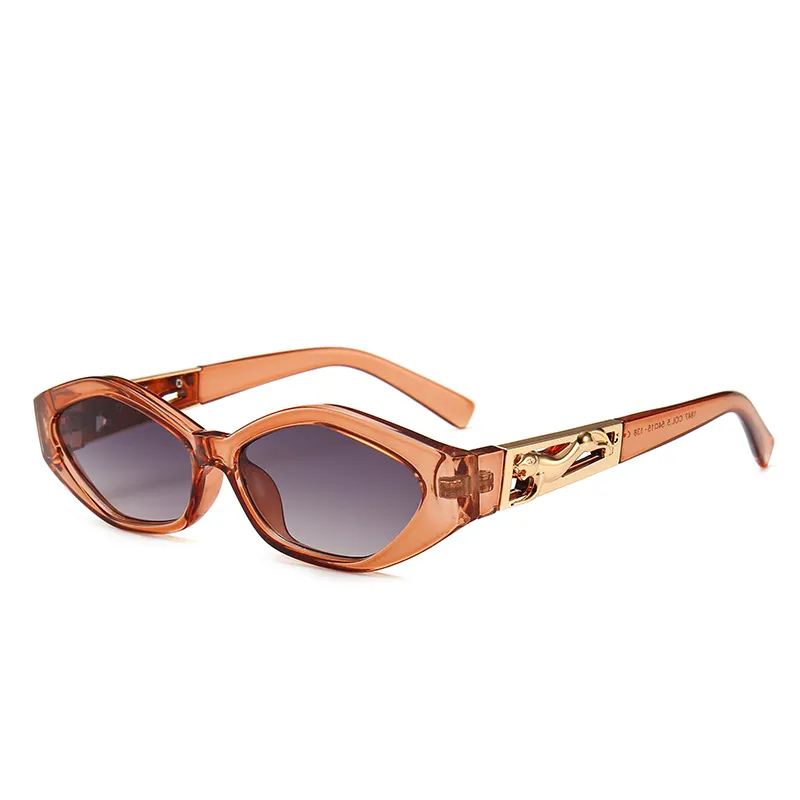 Angular Cat-eye Sunglasses, Modern Retro Temples In The Shape Of A Jumping Cheetah - Brown