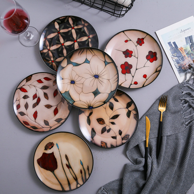 Floral round ceramic dinner plate — view 2