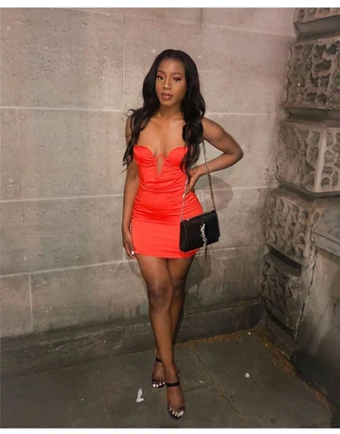 Strap satin bag hip dress
