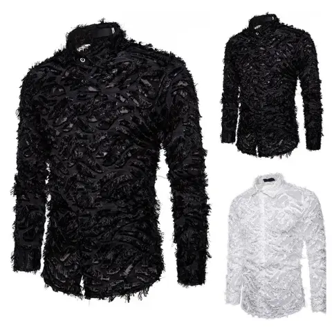 Feather Tassel Lapel Shirt Men