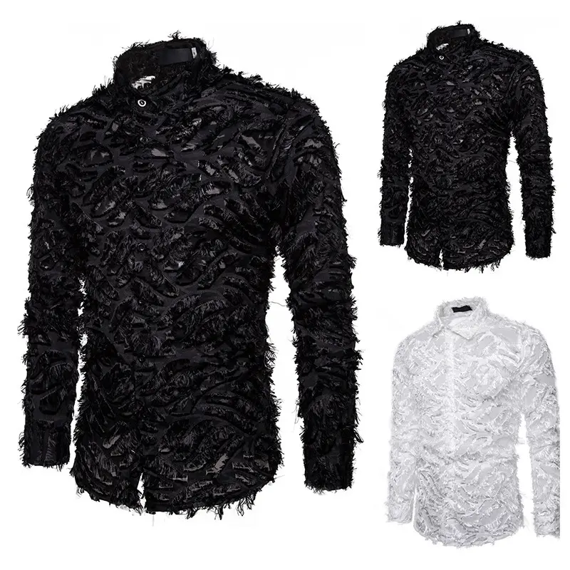 Feather Tassel Lapel Shirt Men
