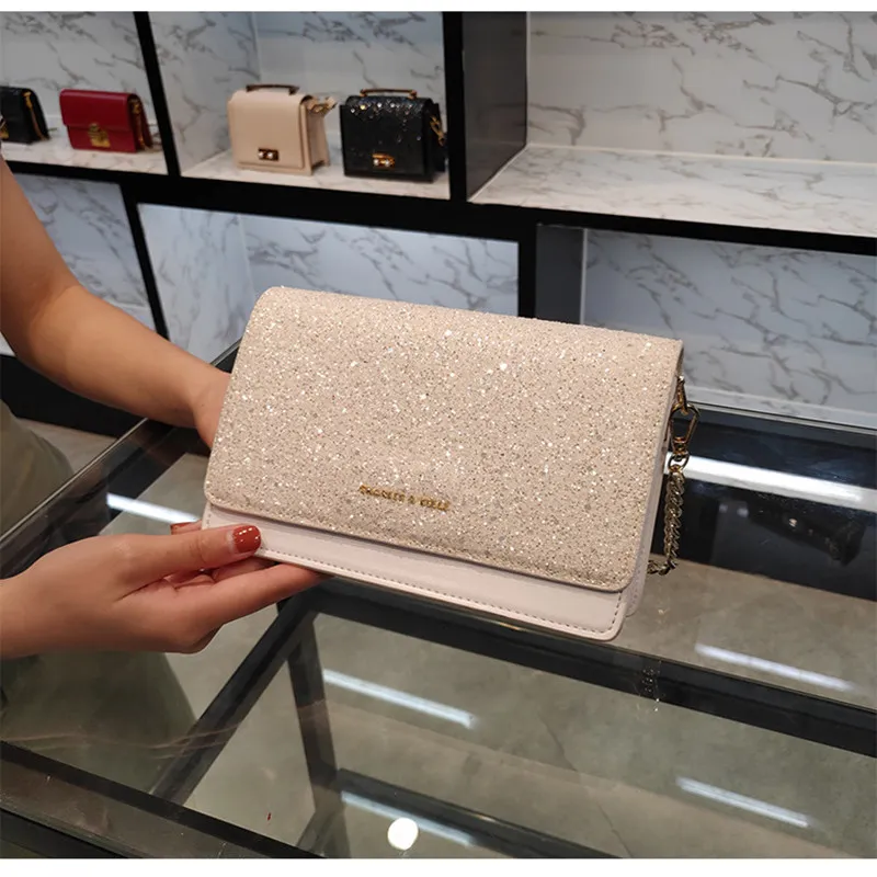 Starry sky shoulder bag sequin crossbody bag - White