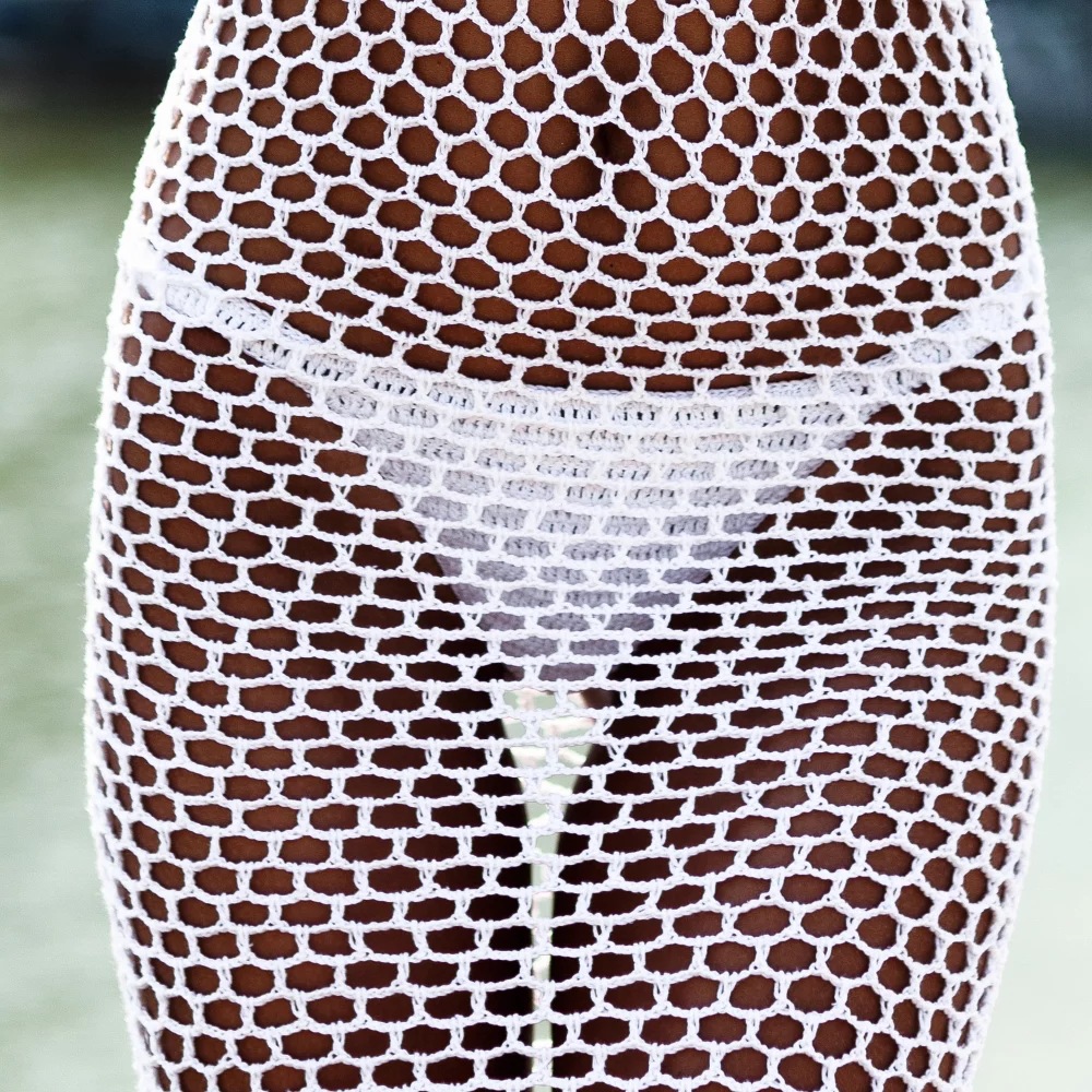 Knitted fishnet cutout bikini
