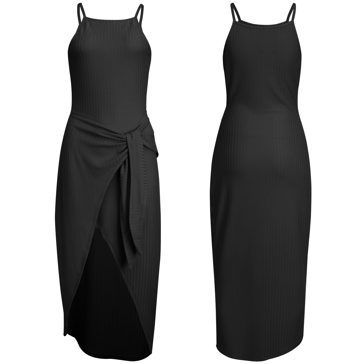 Knit sling strapless irregular hem dress