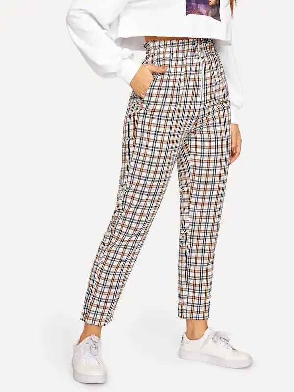 Plaid leaky zipper slacks
