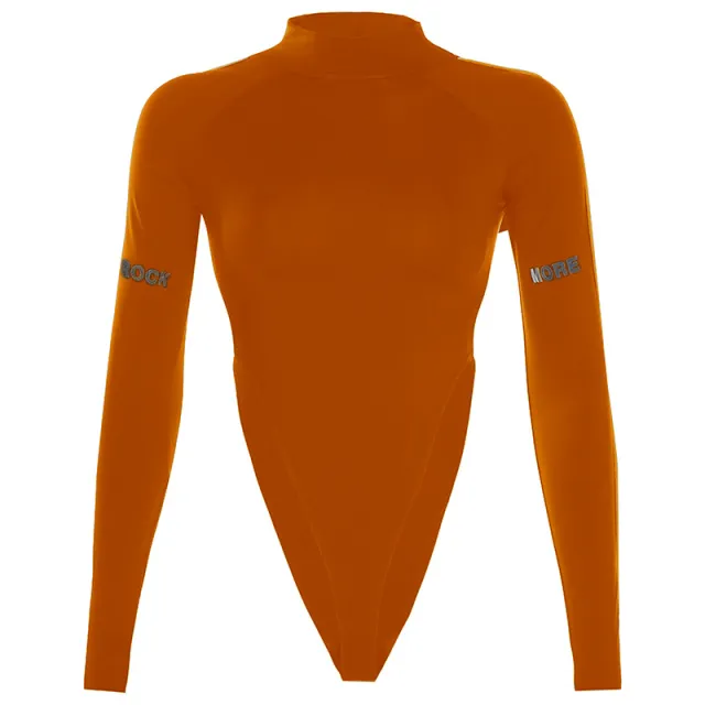 Reflective letter printed bodysuit bottoming T shirt Orange - Shop at LoveMi
