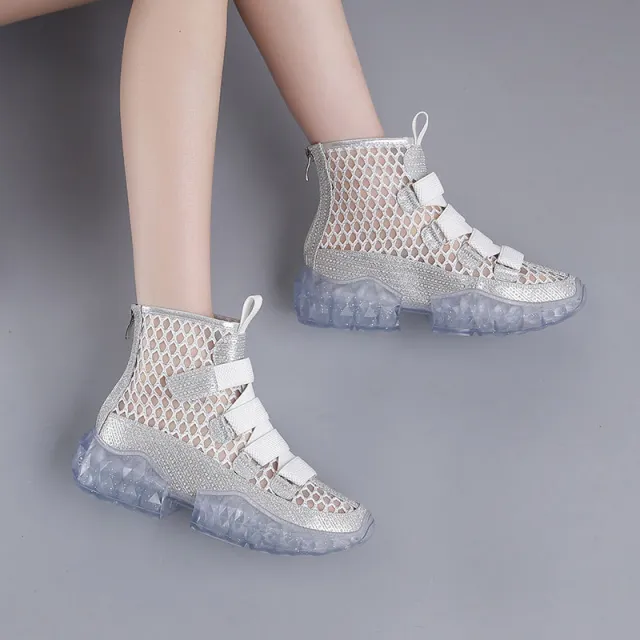 Velcro mesh hollow boots White - Shop at LoveMi