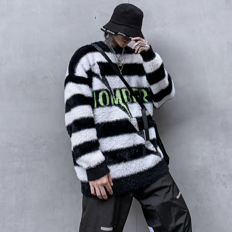 Black and white striped men's long sleeve