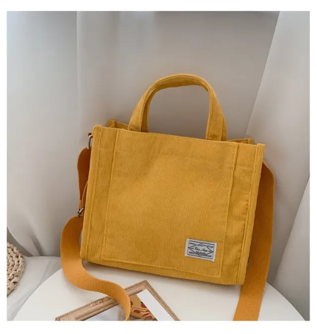 Large capacity corduroy crossbody bag Yellow - Shop at LoveMi
