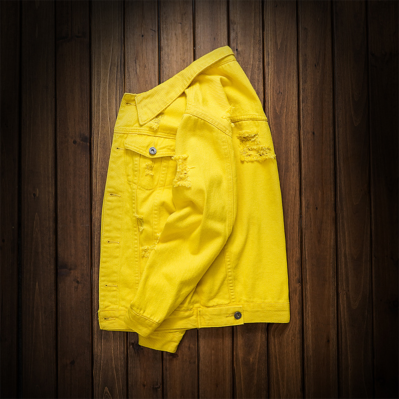 Yellow casual ripped couple denim jacket