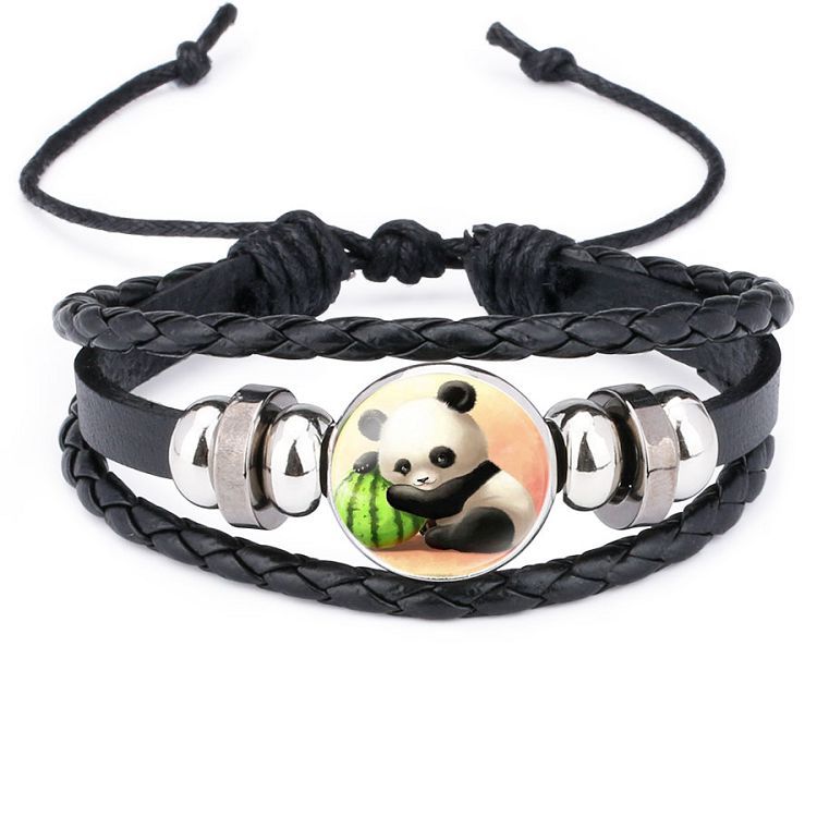 Panda leather braided bracelet