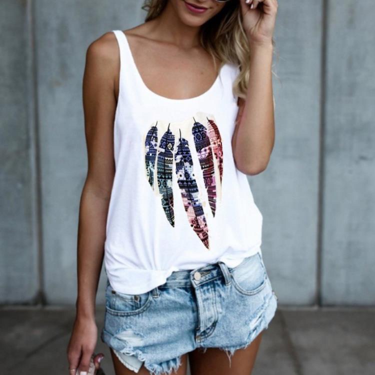 Sleeveless round neck print women's tank top