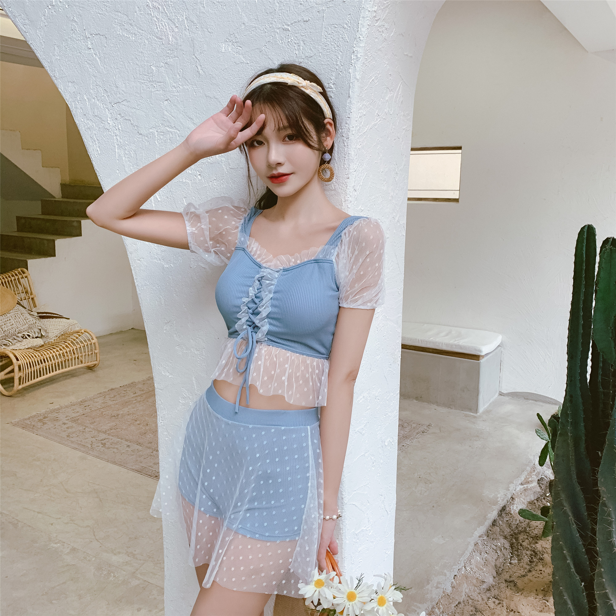 Lace cover belly slim conservative swimsuit - Image 7